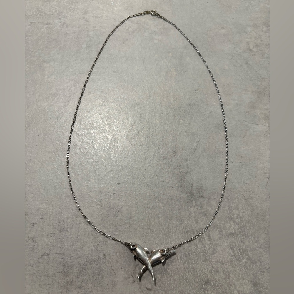 Vintage 18" Solid Sterling Silver Double Dolphin … - image 3